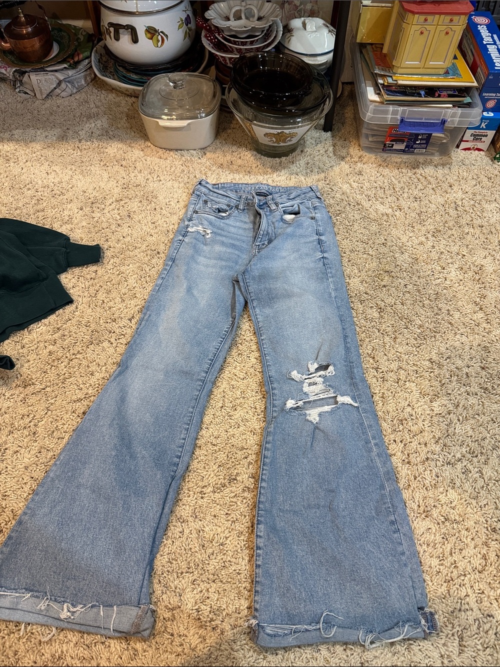American Eagle Outfitters Light Blue Distressed Flared Jeans